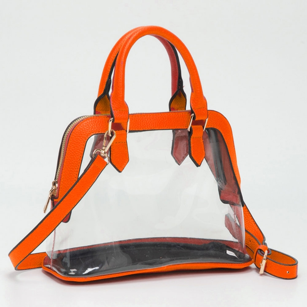Orange Structured Transparent Clear Handbag Crossbody Bag Purse Leather